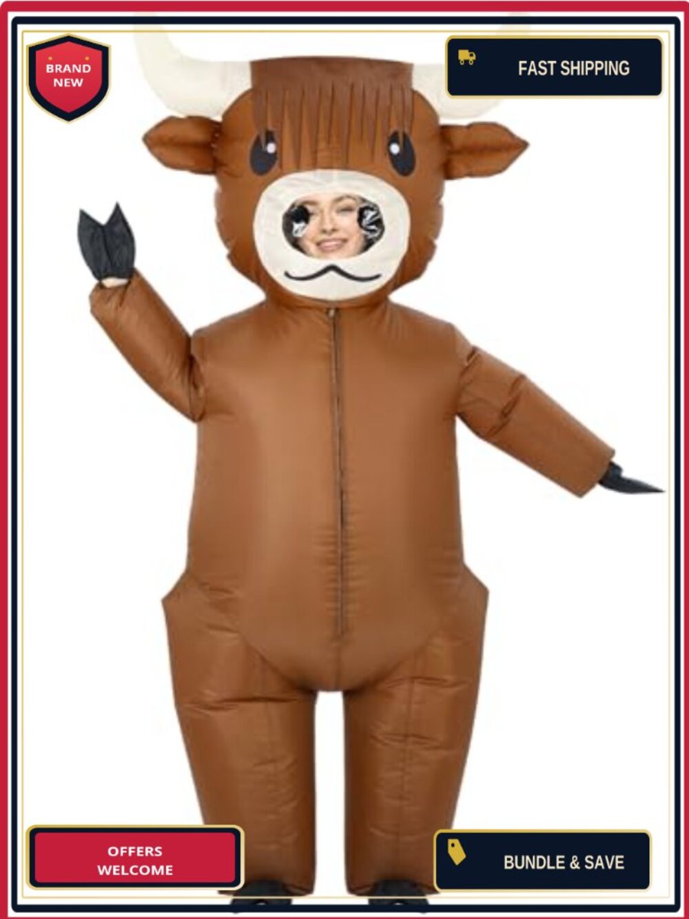 Adult Inflatable Highland Cow Costume Polyester Halloween Blow Up Suit